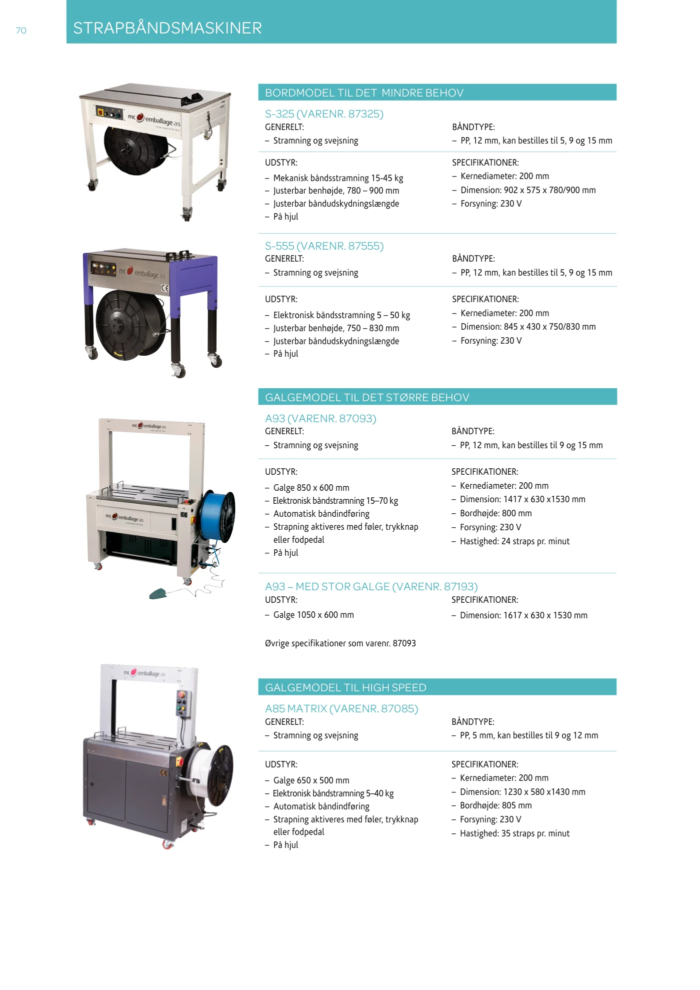 Side 70 af MC emballage A/S produktkatalog emballage & maskiner 2026