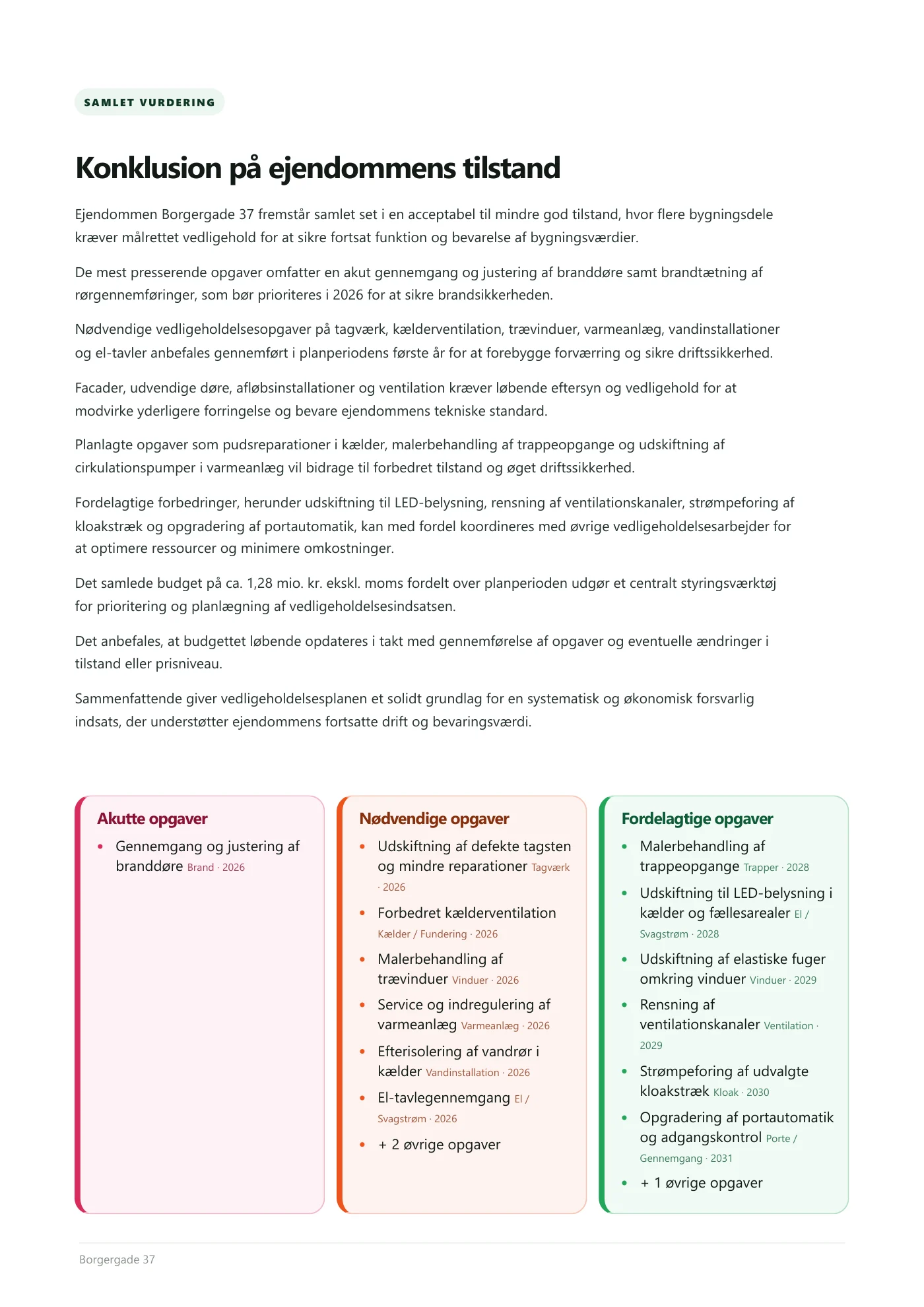 Side 5 af Vedligeholdelsesplan 2026 Borgergade 37